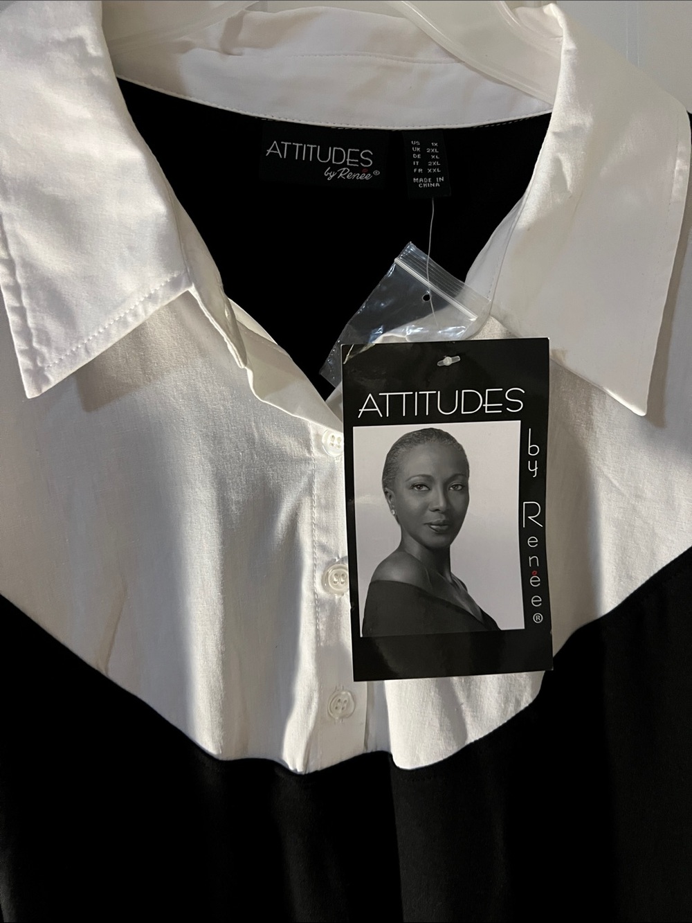 Attitudes by Renee Black and White Button-Up Panel Blouse - Picture 3 of 5